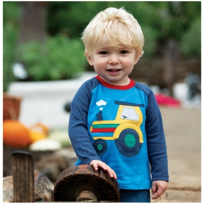 Frugi Baby und Kinder Langarmshirt Trecker blau Gr.2 (3-6 Monate)