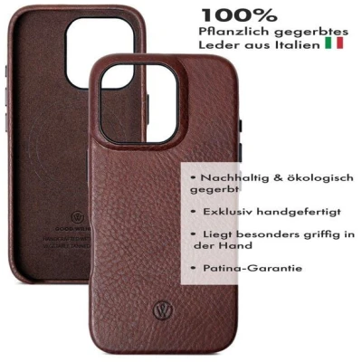GOOD WILHELM Premium iPhone 16 Pro / Pro Max Hülle aus Leder BRUNO - Handgefertigt und Nachhaltig, rein pflanzlich gegerbt ohne Chemie