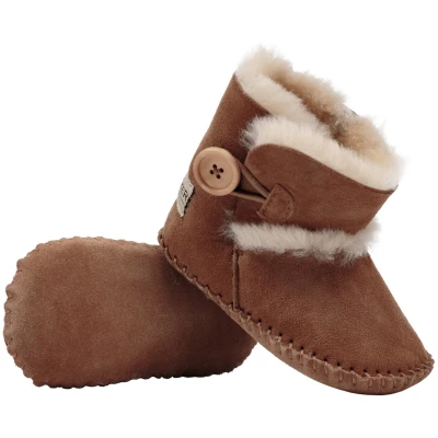 Hofbrucker Babyschuhe Lammfell, Velourleder, braun Größe 16/17