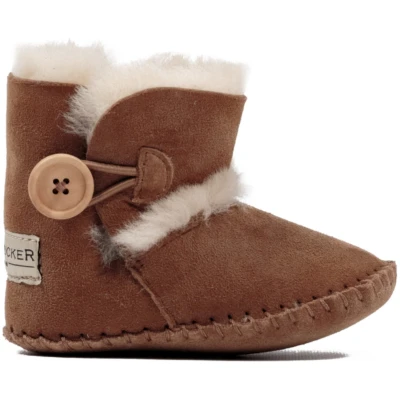 Hofbrucker Babyschuhe Lammfell, Velourleder, braun Größe 16/17