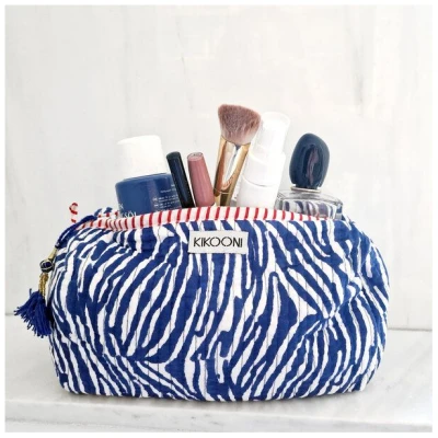 KIKOONI handgefertigte Kosmetiktasche "Blue Zebra"