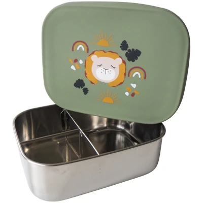 Kinder Edelstahl Brotdose Silikondeckel Löwe olive Maße 17 x 13 x 5,5 cm Fassungsvermögen 900 ml