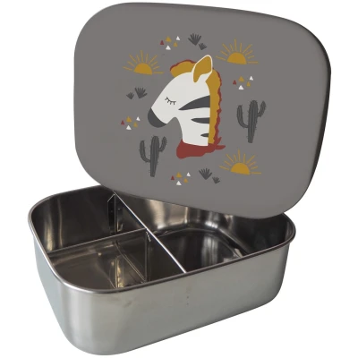 Kinder Edelstahl Brotdose Silikondeckel Zebra grau Maße 17 x 13 x 5,5 cm Fassungsvermögen 900 ml