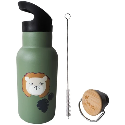 Kinder Edelstahl Trinkflasche Löwe olive Maße 20 x 7 cm, 350 ml