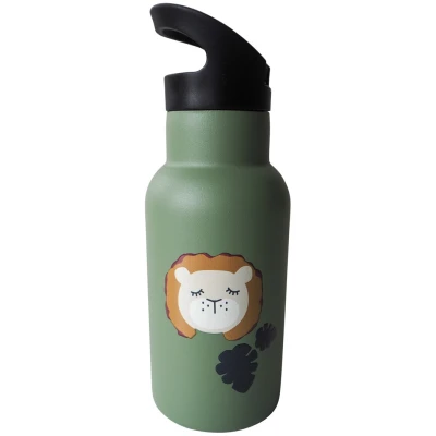 Kinder Edelstahl Trinkflasche Löwe olive Maße 20 x 7 cm, 350 ml