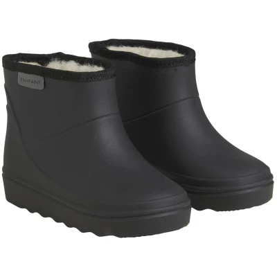 Kinder Gummistiefel mit kurzem Schaft und Schurwollfell, black Gr.21