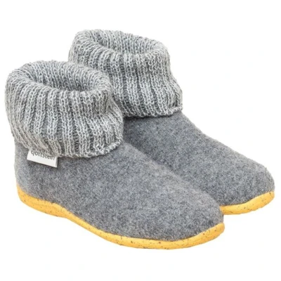 Kinder Hausschuhe Hüttenschuhe Wollwalk Gummi-Kork Sohle grau melange Gr.24
