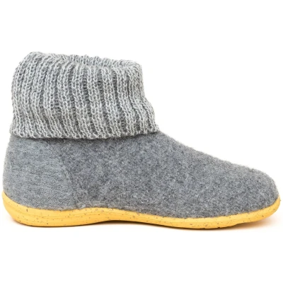Kinder Hausschuhe Hüttenschuhe Wollwalk Gummi-Kork Sohle grau melange Gr.24