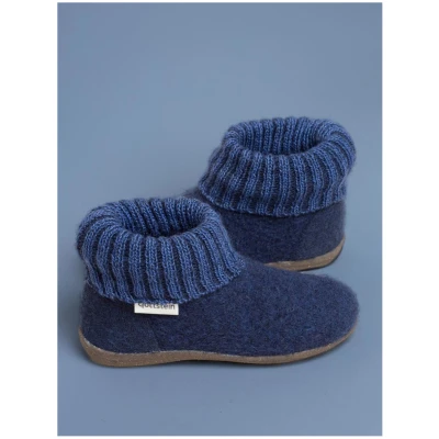 Kinder Hausschuhe Hüttenschuhe Wollwalk Gummi-Kork Sohle inkblue Gr.24