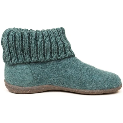 Kinder Hausschuhe Hüttenschuhe Wollwalk Gummi-Kork Sohle oceangreen Gr.24