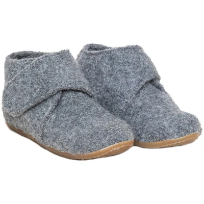 Kinder Hausschuhe Hüttenschuhe Wollwalk "Juno"grau melange Gr.20
