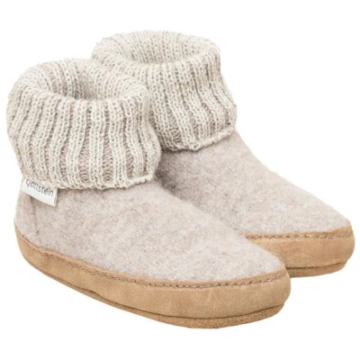 Kinder Hüttenschuhe Hausschuhe Wollwalk Ledersohle beige melange Gr.24