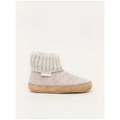 Kinder Hüttenschuhe Hausschuhe Wollwalk Ledersohle beige melange Gr.24