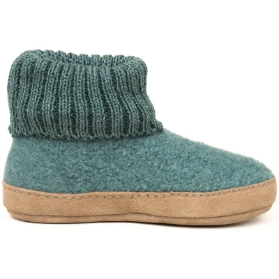 Kinder Hüttenschuhe Hausschuhe Wollwalk Ledersohle oceangreen Gr.24