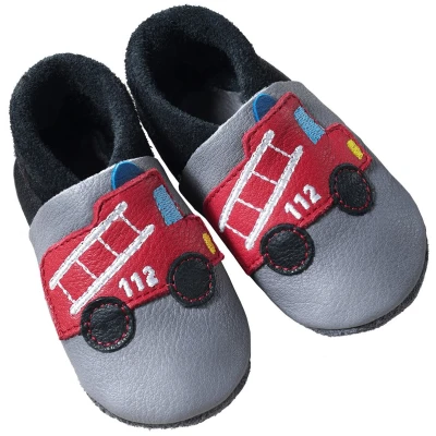 Kinder Lederpuschen Krabbelschuhe Bio-Leder "Feuerwehr" Gr.20/21