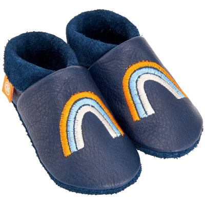 Kinder Lederpuschen Krabbelschuhe Bio-Leder "Regenbogen" blau Gr. 20/21