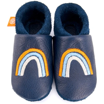 Kinder Lederpuschen Krabbelschuhe Bio-Leder "Regenbogen" blau Gr. 20/21