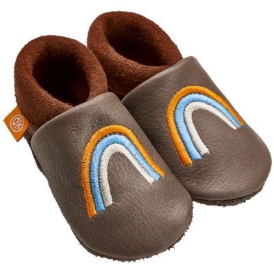 Kinder Lederpuschen Krabbelschuhe Bio-Leder "Regenbogen" taupe Gr.20/21