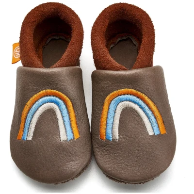 Kinder Lederpuschen Krabbelschuhe Bio-Leder "Regenbogen" taupe Gr.20/21