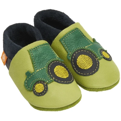 Kinder Lederpuschen Krabbelschuhe Bio-Leder "Traktor" Gr.20/21