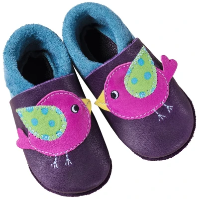 Kinder Lederpuschen Krabbelschuhe Bio-Leder "Vögelchen" Gr. 20/21