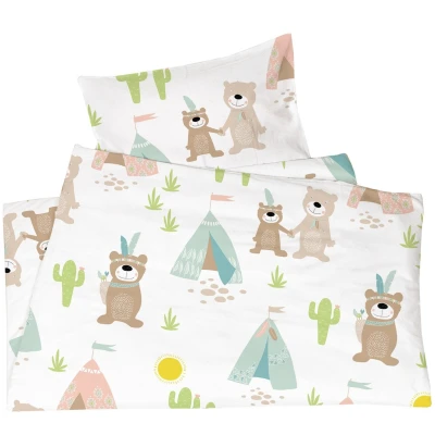 Kinderbettwäsche Bio-Baumwolle Jersey Indianerbären Bettbezug 100 x 135 cm, Kissen 40 x 60 cm