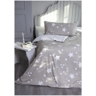 Kinderbettwäsche Bio-Baumwolle Stern Grau Bettbezug 100 x 135 cm, Kissen 40 x 60 cm