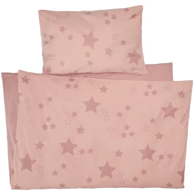 Kinderbettwäsche Bio-Baumwolle Stern Rosa Bettbezug 100 x 135 cm, Kissen 40 x 60 cm