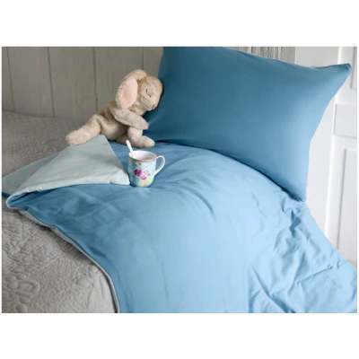 Kinderbettwäsche zum Wenden Bio-Baumwolle Jersey Dusty Blue Bettbezug 100 x 135 cm, Kissen 40 x 60 cm