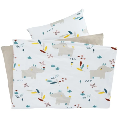 Kinderbettwäsche zum Wenden Bio-Baumwolle Jersey Nala Nashorn Bettbezug 100 x 135 cm, Kissen 40 x 60 cm