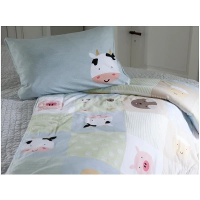 Kinderbettwäsche zum Wenden Bio-Baumwolle Jersey Patchwork Bauernhof Bettbezug 100 x 135 cm, Kissen 40 x 60 cm