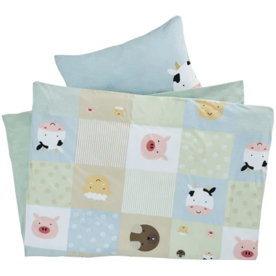 Kinderbettwäsche zum Wenden Bio-Baumwolle Jersey Patchwork Bauernhof Bettbezug 100 x 135 cm, Kissen 40 x 60 cm