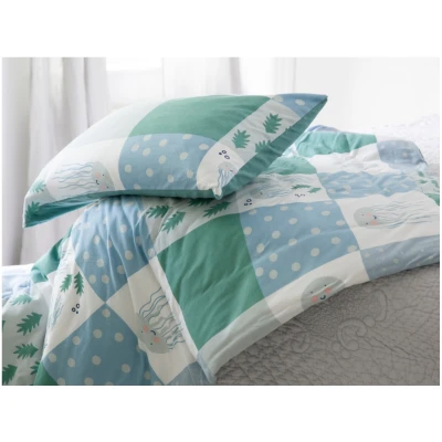 Kinderbettwäsche zum Wenden Bio-Baumwolle Jersey Patchwork Qualle Bettbezug 100 x 135 cm, Kissen 40 x 60 cm