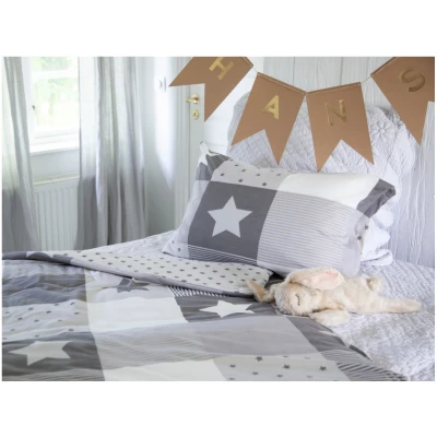 Kinderbettwäsche zum Wenden Bio-Baumwolle Jersey Patchwork Stern Bettbezug 100 x 135 cm, Kissen 40 x 60 cm