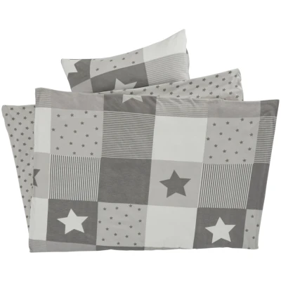 Kinderbettwäsche zum Wenden Bio-Baumwolle Jersey Patchwork Stern Bettbezug 100 x 135 cm, Kissen 40 x 60 cm