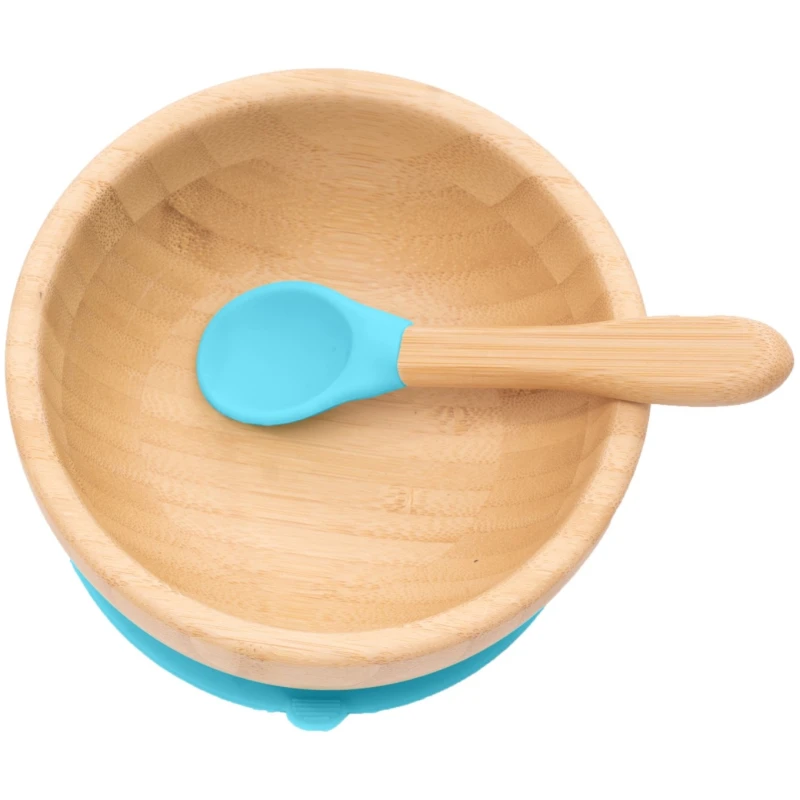 Kindergeschirr Schüssel mit Löffel und Saugnapf, aus Bambus, blau Durchmesser 14 cm, 4,5 cm tief
