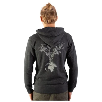 Life-Tree Zipper aus Biobaumwolle für Herren "Weltenbaum" in Dark Heather Grey/Heather Blue