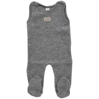 Lilano Baby Strampler mit Fuß Bio-Merinowolle Wollplüsch grau Gr.56