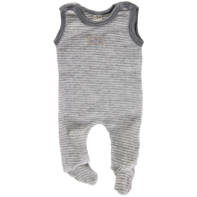 Lilano Baby Strampler mit Fuß Bio-Merinowolle Wollplüsch grau-natur Gr.56
