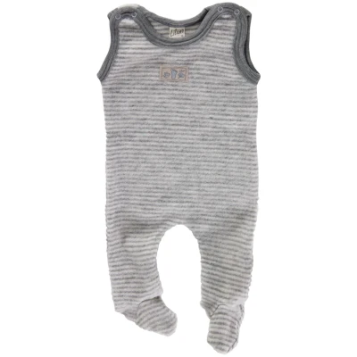 Lilano Baby Strampler mit Fuß Bio-Merinowolle Wollplüsch grau-natur Gr.56
