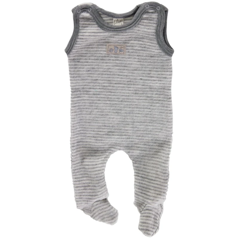 Lilano Baby Strampler mit Fuß Bio-Merinowolle Wollplüsch grau-natur Gr.56