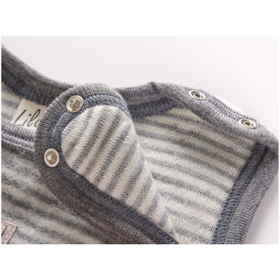 Lilano Baby Strampler mit Fuß Bio-Merinowolle Wollplüsch grau-natur Gr.56