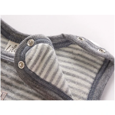 Lilano Baby Strampler mit Fuß Bio-Merinowolle Wollplüsch grau-natur Gr.56