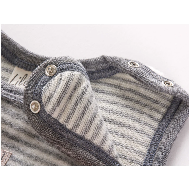 Lilano Baby Strampler mit Fuß Bio-Merinowolle Wollplüsch grau-natur Gr.56