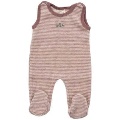 Lilano Baby Strampler mit Fuß Bio-Merinowolle Wollplüsch mauve ringel Gr.56