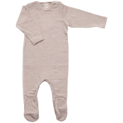 Lilano Baby Strampler mit Fuß Wolle Seide mauve-geringelt Gr.56