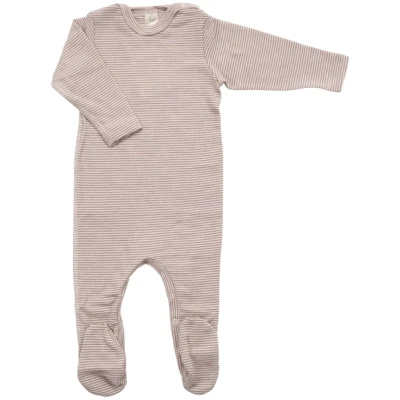 Lilano Baby Strampler mit Fuß Wolle Seide mauve-geringelt Gr.56