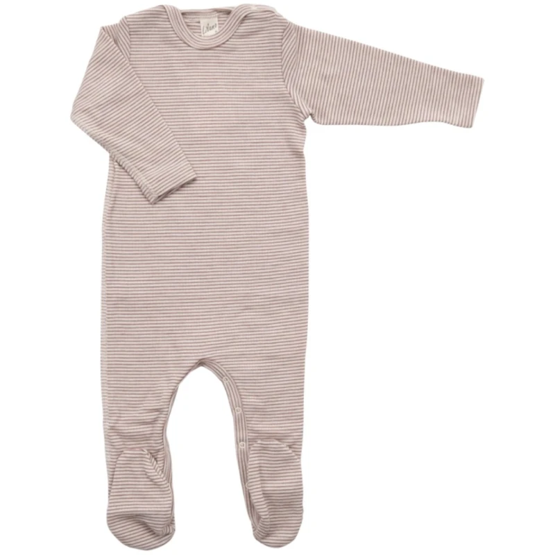 Lilano Baby Strampler mit Fuß Wolle Seide mauve-geringelt Gr.56