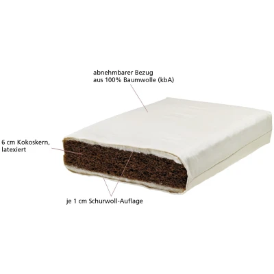 Lonsberg Kindermatratze 70x140 cm mit latexiertem Kokoskern Bio-Baumwollbezug (kbA) abnehmbar