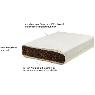 Lonsberg Kindermatratze 70x140 cm mit latexiertem Kokoskern Lyocellbezug abnehmbar